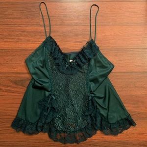 Vintage 1980s Alana Gale Intimates Green Satin Large Camisole With Lace And Bows